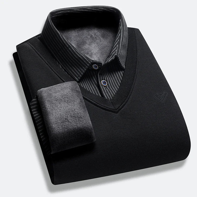 Polo deux pièces à manches longues pour hommes, nouvelle Collection automne et hiver avec faux polaire, haut polyvalent à la mode et décontracté