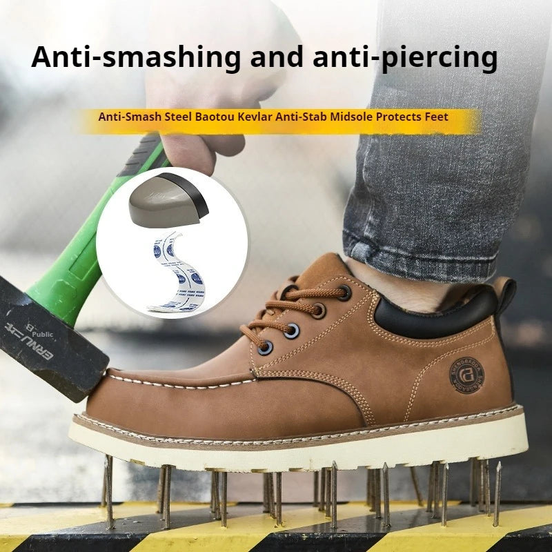 Stahlkappen-Sneaker für Herren, Arbeitsschuhe aus Mikrofaser-Leder, wasserdichte Sicherheitsschuhe, rutschfeste Arbeitsstiefel für den industriellen Bau