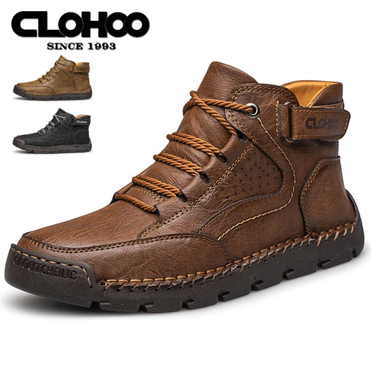 CLOHOO Handgenähte High-Top-Stiefel für Herren, kurze Stiefel, Leder, Herren-Wanderstiefel, Marke Specialty Edition