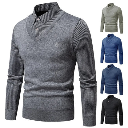 Polo deux pièces à manches longues pour hommes, nouvelle Collection automne et hiver avec faux polaire, haut polyvalent à la mode et décontracté