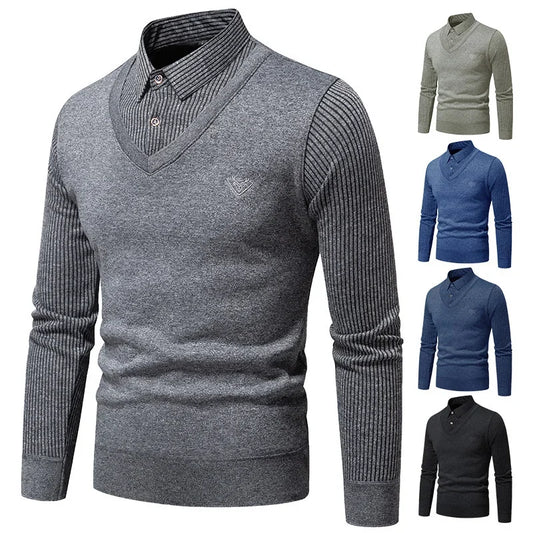 Polo deux pièces à manches longues pour hommes, nouvelle Collection automne et hiver avec faux polaire, haut polyvalent à la mode et décontracté