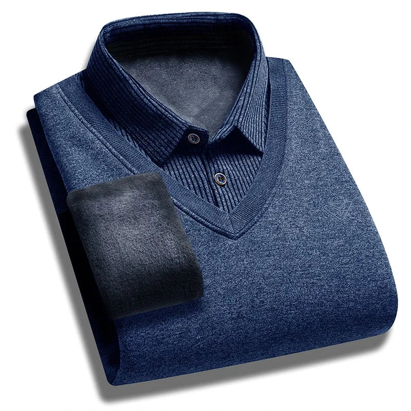 Polo deux pièces à manches longues pour hommes, nouvelle Collection automne et hiver avec faux polaire, haut polyvalent à la mode et décontracté