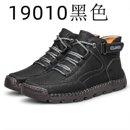 CLOHOO Handgenähte High-Top-Stiefel für Herren, kurze Stiefel, Leder, Herren-Wanderstiefel, Marke Specialty Edition