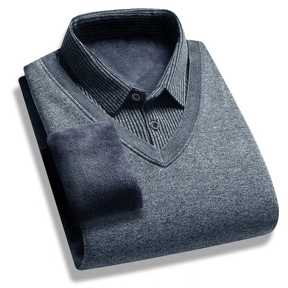 Polo deux pièces à manches longues pour hommes, nouvelle Collection automne et hiver avec faux polaire, haut polyvalent à la mode et décontracté