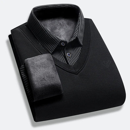 Polo deux pièces à manches longues pour hommes, nouvelle Collection automne et hiver avec faux polaire, haut polyvalent à la mode et décontracté