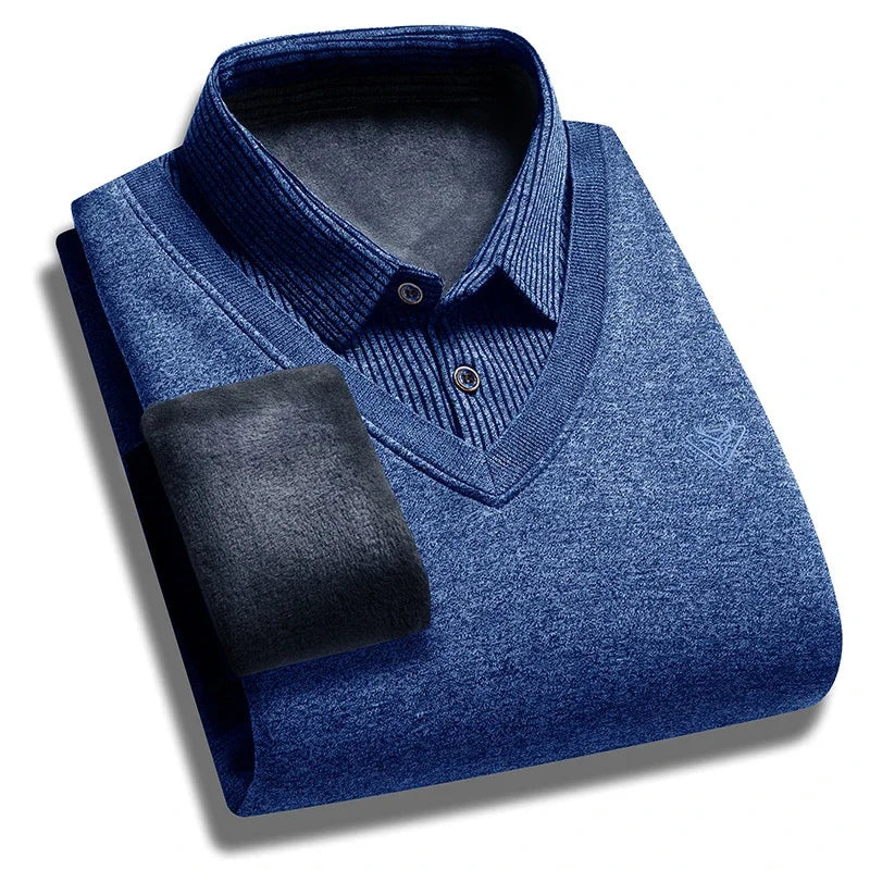 Polo deux pièces à manches longues pour hommes, nouvelle Collection automne et hiver avec faux polaire, haut polyvalent à la mode et décontracté