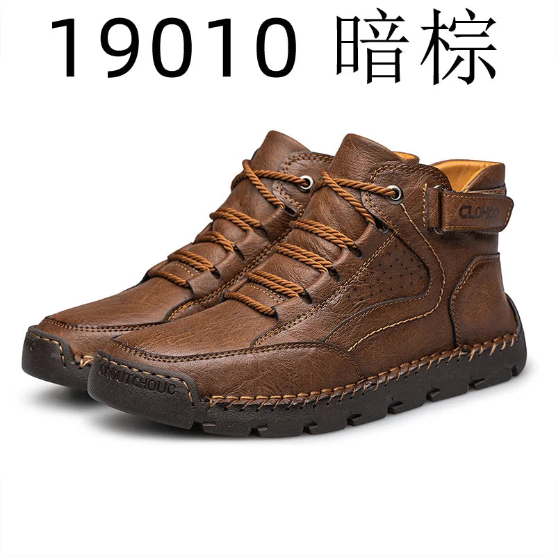 CLOHOO Handgenähte High-Top-Stiefel für Herren, kurze Stiefel, Leder, Herren-Wanderstiefel, Marke Specialty Edition