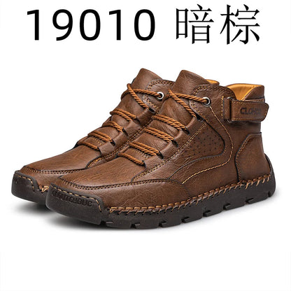 CLOHOO Handgenähte High-Top-Stiefel für Herren, kurze Stiefel, Leder, Herren-Wanderstiefel, Marke Specialty Edition