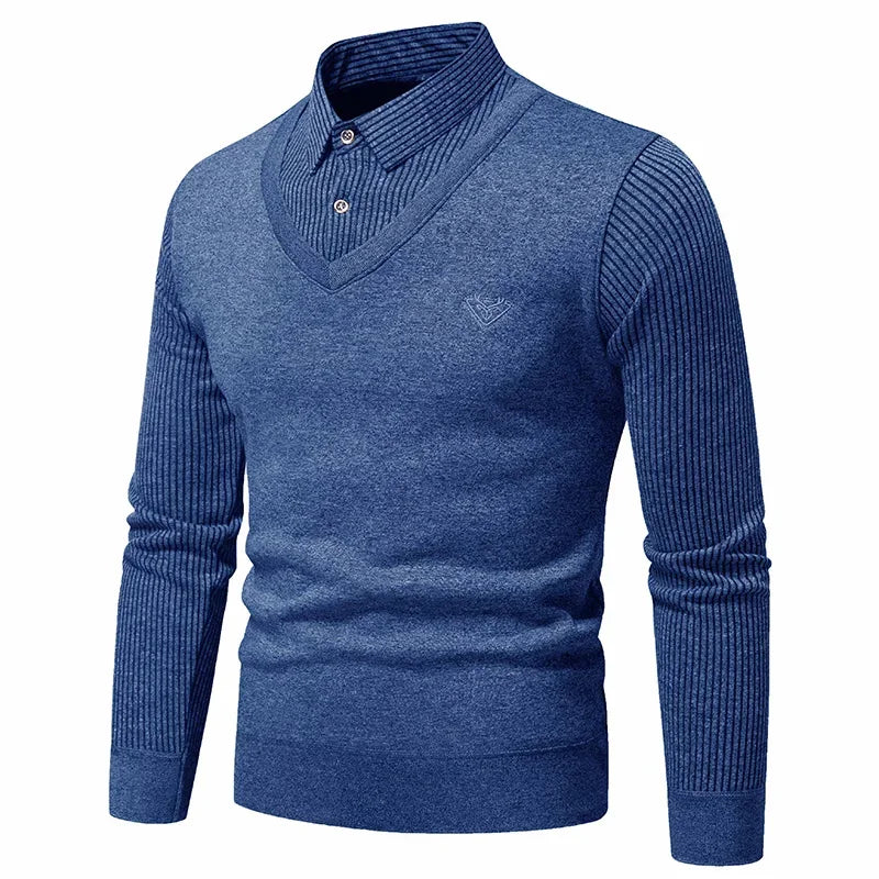 Polo deux pièces à manches longues pour hommes, nouvelle Collection automne et hiver avec faux polaire, haut polyvalent à la mode et décontracté
