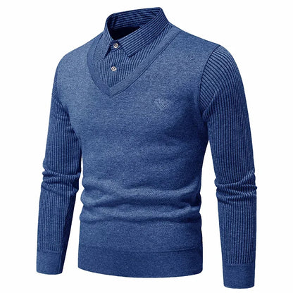 Polo deux pièces à manches longues pour hommes, nouvelle Collection automne et hiver avec faux polaire, haut polyvalent à la mode et décontracté