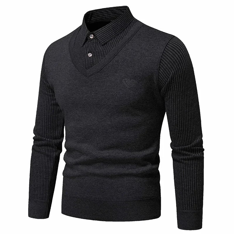 Polo deux pièces à manches longues pour hommes, nouvelle Collection automne et hiver avec faux polaire, haut polyvalent à la mode et décontracté