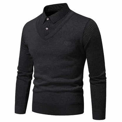 Polo deux pièces à manches longues pour hommes, nouvelle Collection automne et hiver avec faux polaire, haut polyvalent à la mode et décontracté