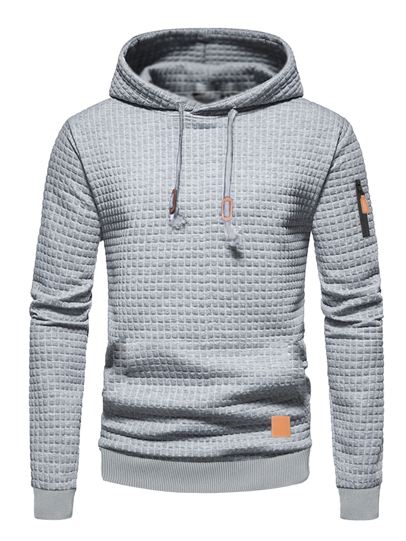 Sweat à capuche motif gaufré pour hommes automne/hiver pull solide décontracté sweat-shirt chaud ample Sports de plein air hauts à capuche vêtements pour hommes