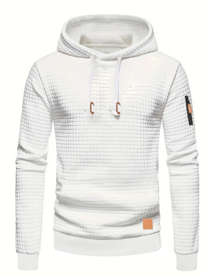 Sweat à capuche motif gaufré pour hommes automne/hiver pull solide décontracté sweat-shirt chaud ample Sports de plein air hauts à capuche vêtements pour hommes