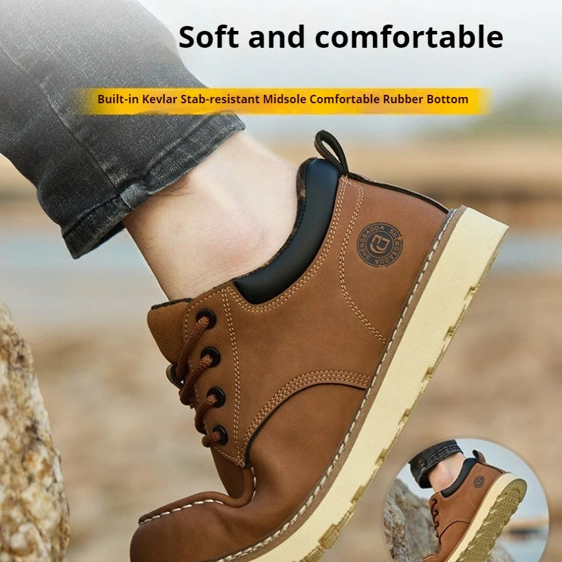 Stahlkappen-Sneaker für Herren, Arbeitsschuhe aus Mikrofaser-Leder, wasserdichte Sicherheitsschuhe, rutschfeste Arbeitsstiefel für den industriellen Bau