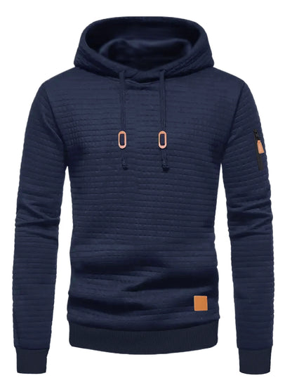 Sweat à capuche motif gaufré pour hommes automne/hiver pull solide décontracté sweat-shirt chaud ample Sports de plein air hauts à capuche vêtements pour hommes