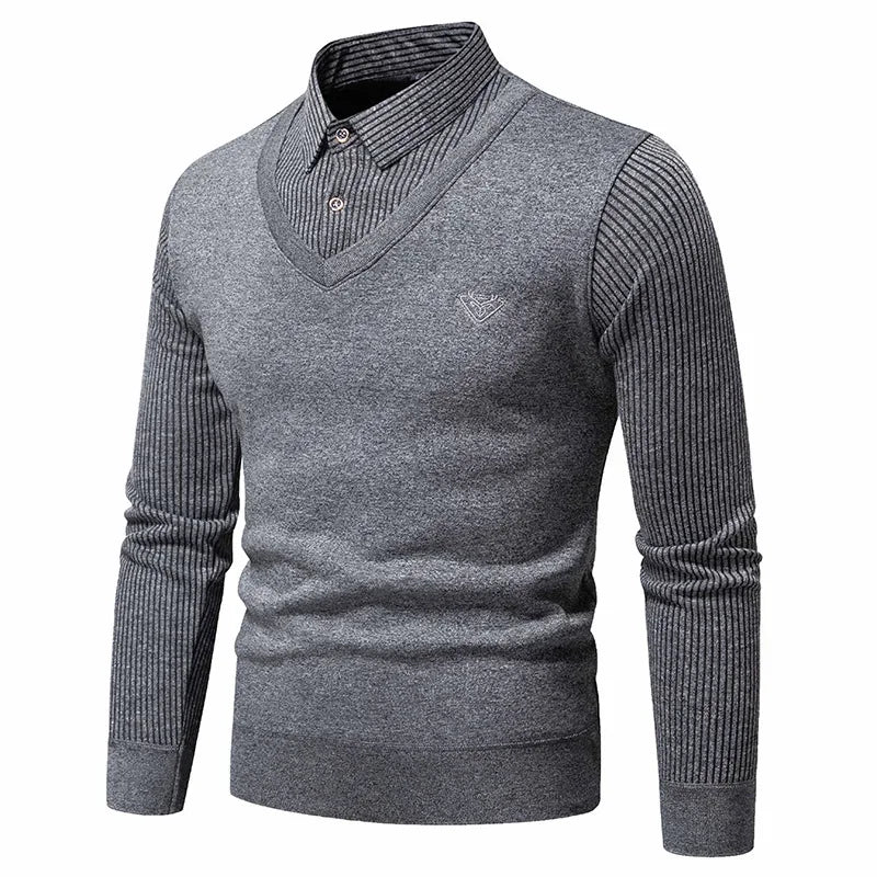 Polo deux pièces à manches longues pour hommes, nouvelle Collection automne et hiver avec faux polaire, haut polyvalent à la mode et décontracté