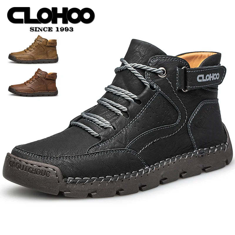CLOHOO Handgenähte High-Top-Stiefel für Herren, kurze Stiefel, Leder, Herren-Wanderstiefel, Marke Specialty Edition