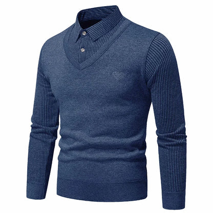 Polo deux pièces à manches longues pour hommes, nouvelle Collection automne et hiver avec faux polaire, haut polyvalent à la mode et décontracté